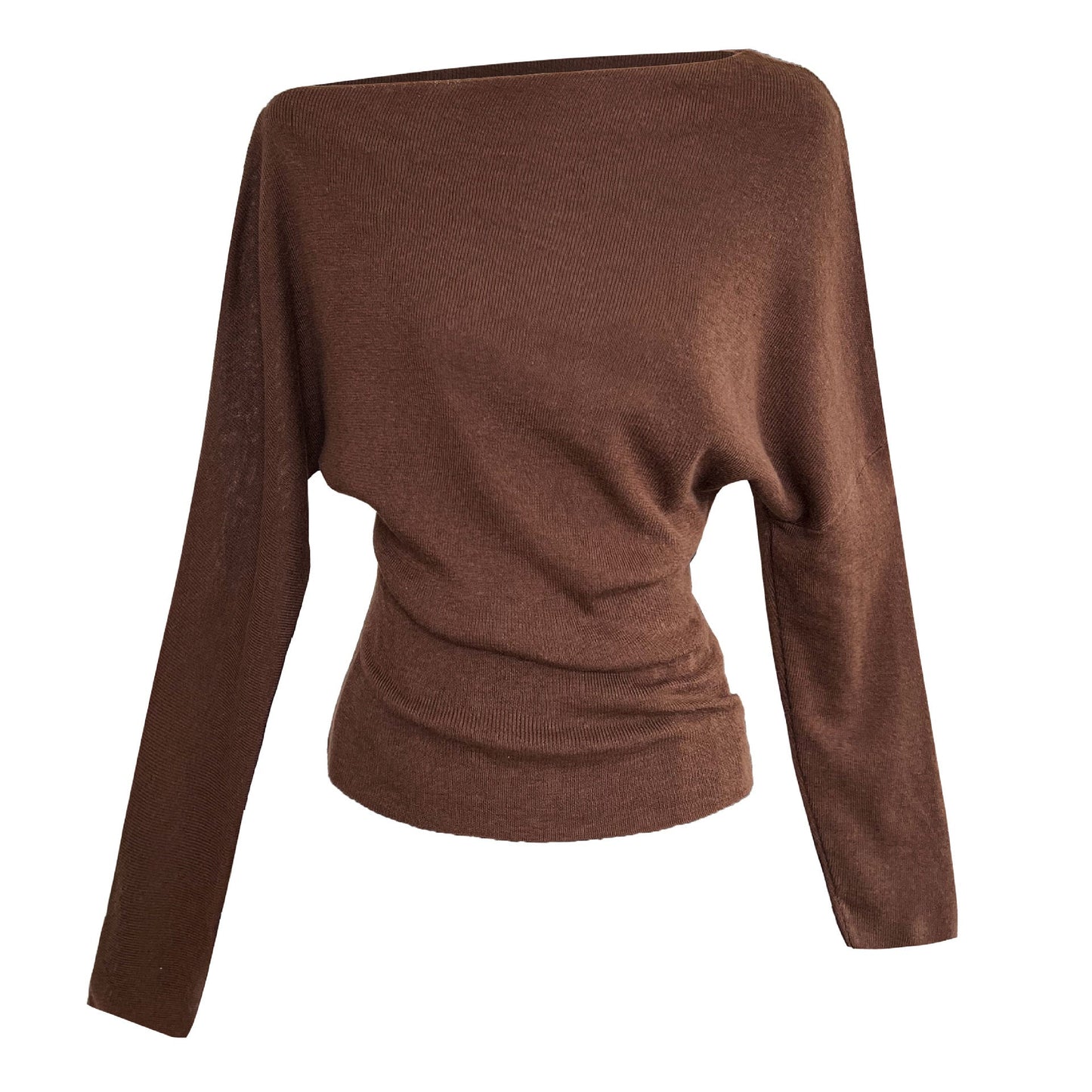 Design sense waist slim slanted shoulder knitted sweater women's autumn new long-sleeved off-the-shoulder top bottoming shirt ss780