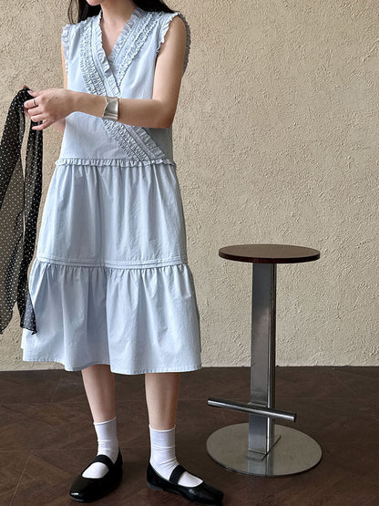 French oblique V-neck ruffle edge dress lace skirt women's spring new small fresh vest skirt