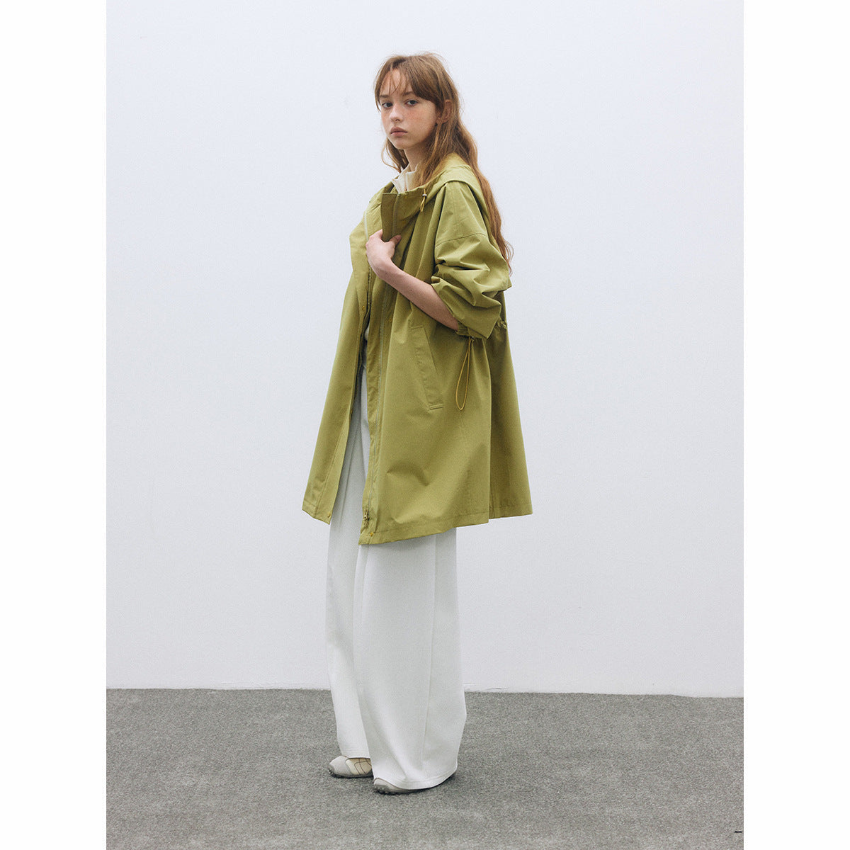 Autumn new casual three-proof hooded loose drawstring long charge jacket