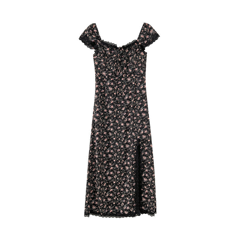 Slimming square neck floral dress
