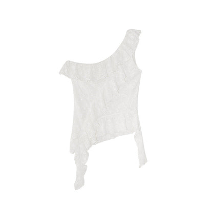 Spice Girl Sexy Hook Lace Slant Collar Outfit Shoulder Strap Tank Top