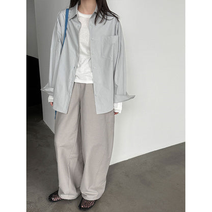Japanese simple relaxed design scimitar slacks women's spring new wide-leg trousers