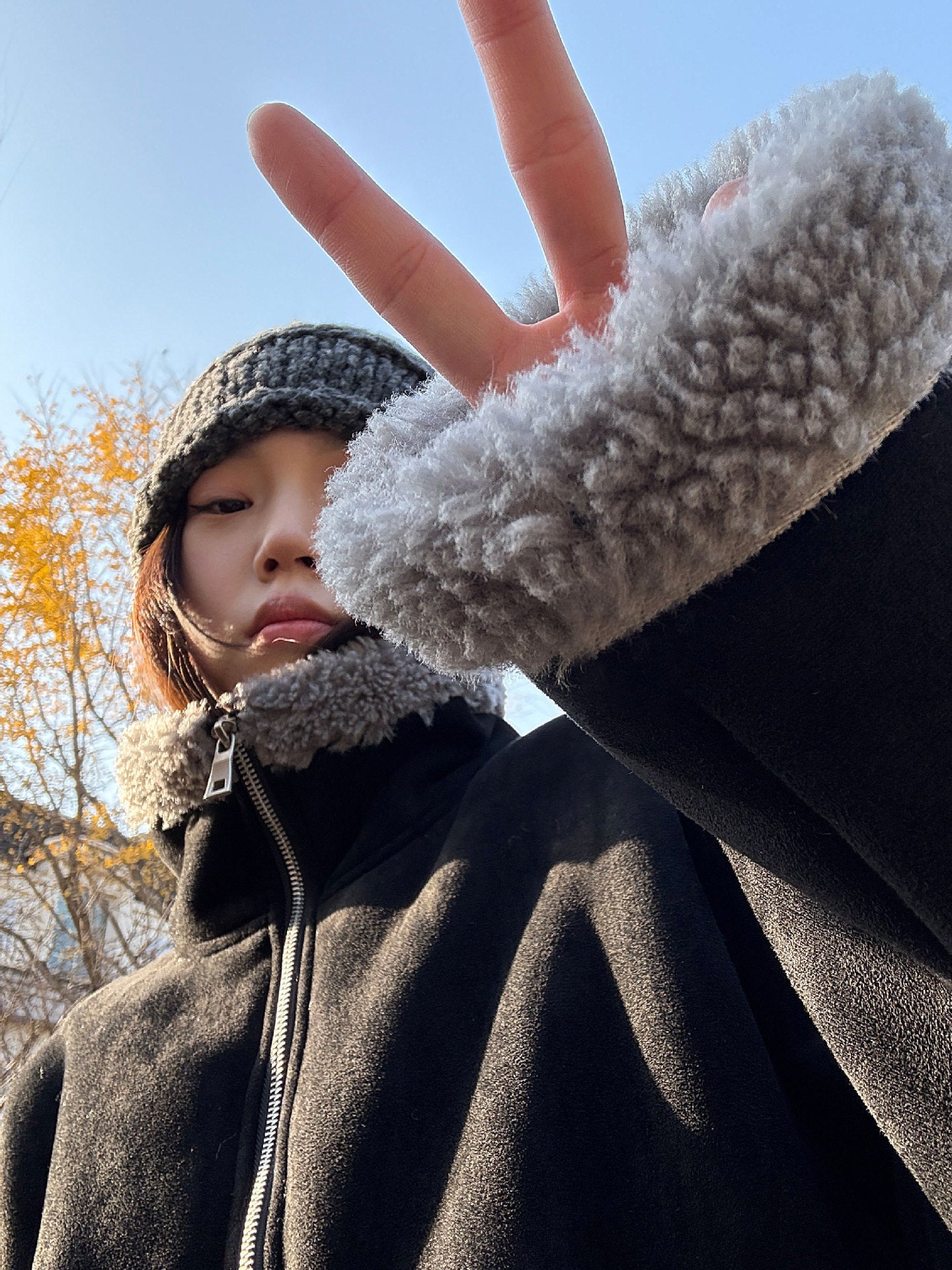 Korean stand-up collar suede spliced lamb wool short coat women's new winter versatile thermal top