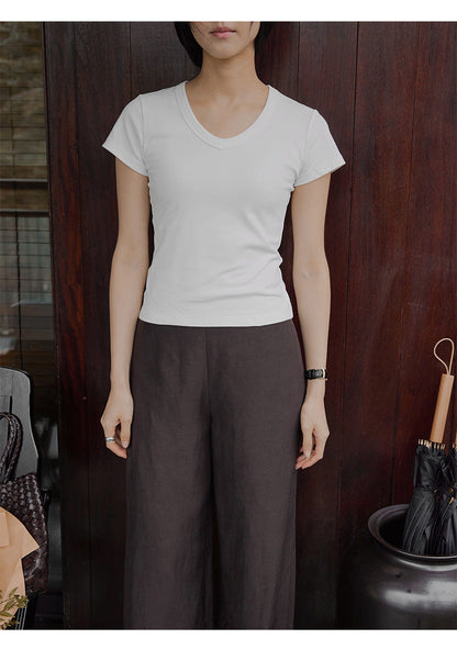 Optional stretch front shoulder slim skin-friendly short-sleeved T-shirt