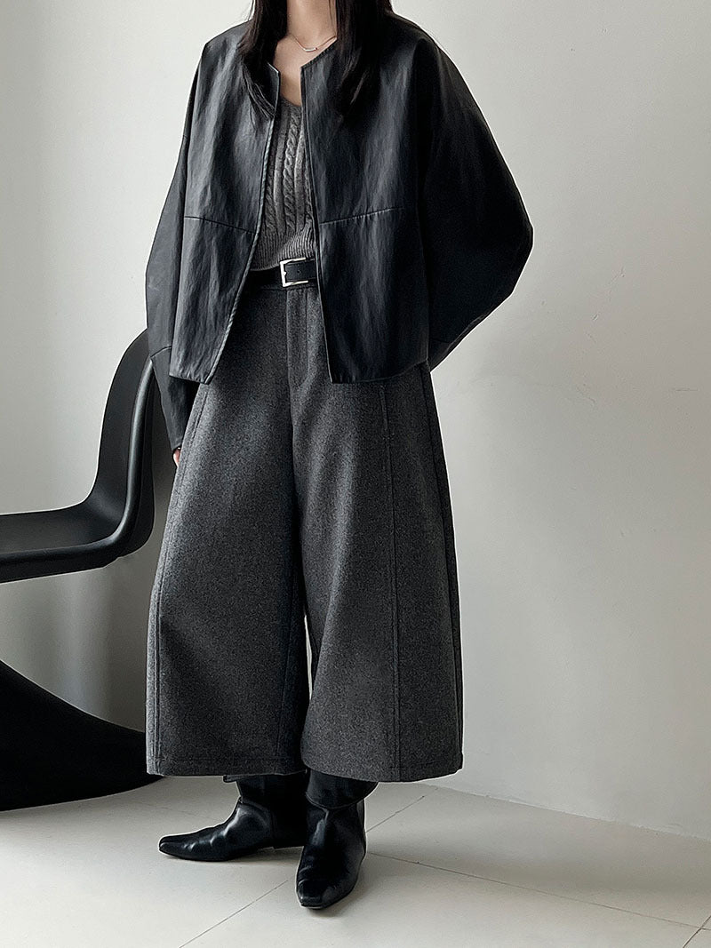 Korean wool three-dimensional loose wide-leg pants women's autumn new thin high-end nine-point pants