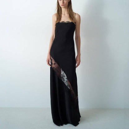 Satin lace suspender long dress dress