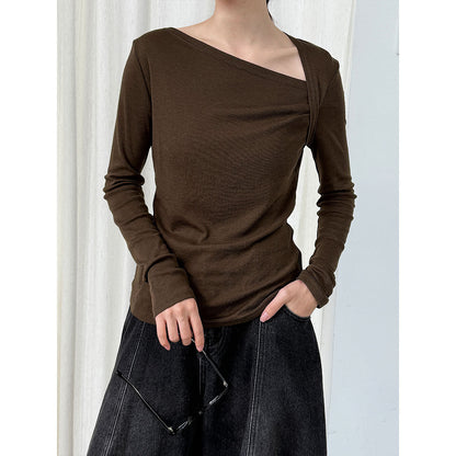 Slash shoulder design pleated bottoming shirt