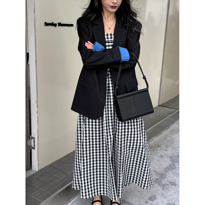 Premium temperament blazer women's spring new color matching cuffs loose casual suit top