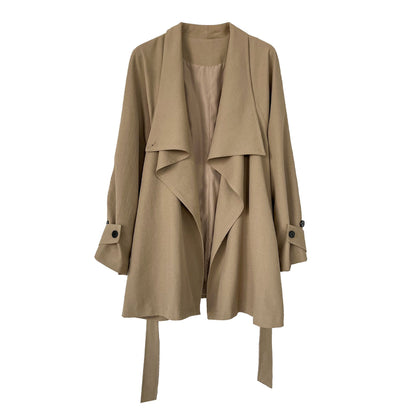 Retro temperament high-end silhouette coat women's 26 spring new lotus leaf lapel trench coat