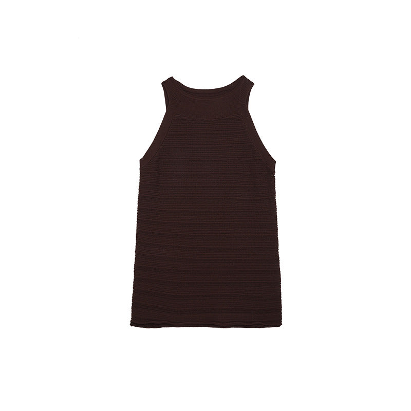 Halter Neck Knit Vest Women Sleeveless Slim Fit Cut-Out Tank Top