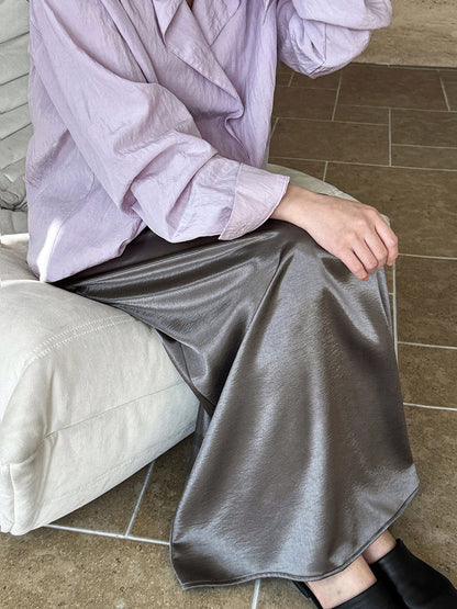 French drape satin simple drawstring skirt women's new loose and versatile medium and long A-version skirt