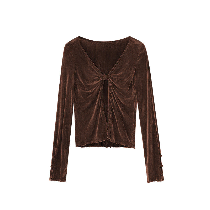 Slim-fit long-sleeved stacked kink v-neck women's sweater fleece shirt