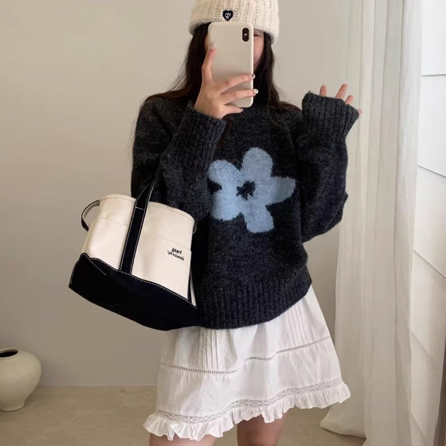 Floral Korean Soft Knit Loose Pullover Sweater