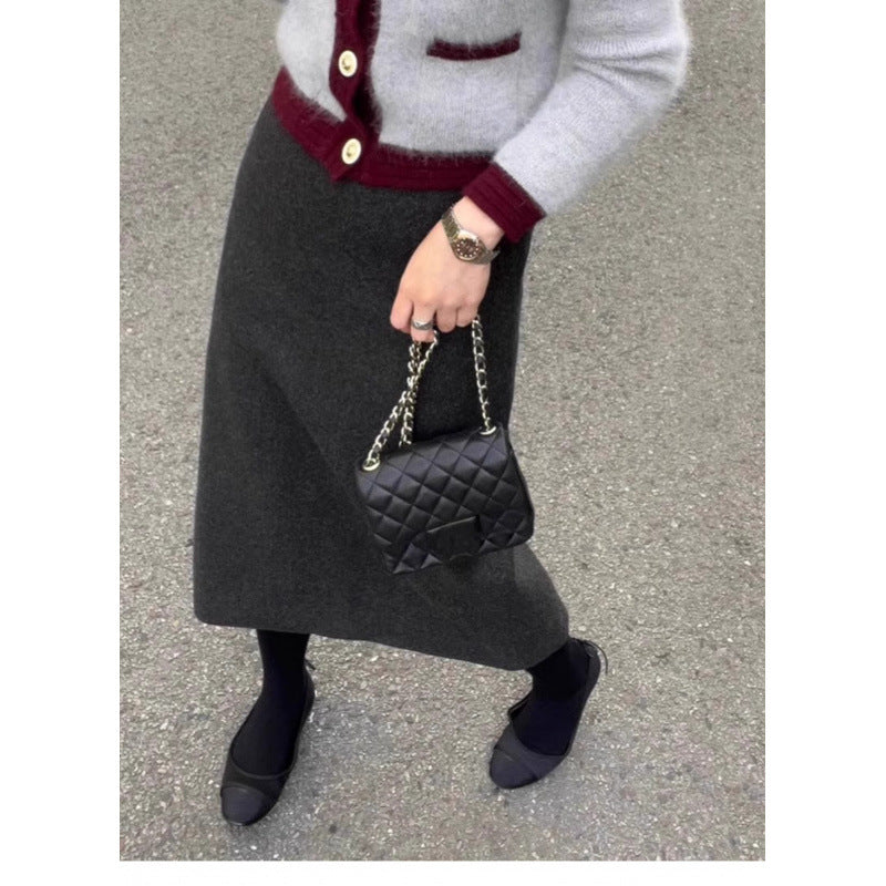 French soft waxy medium and long knitted skirt