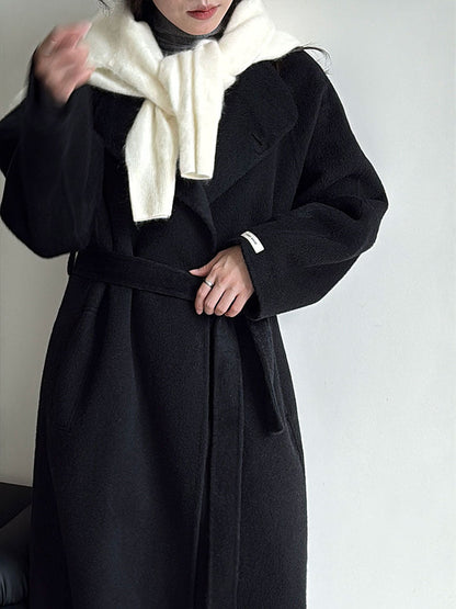 Korean version lazy diagonal buckle collar long double-sided woolen coat women's new woolen coat in winter