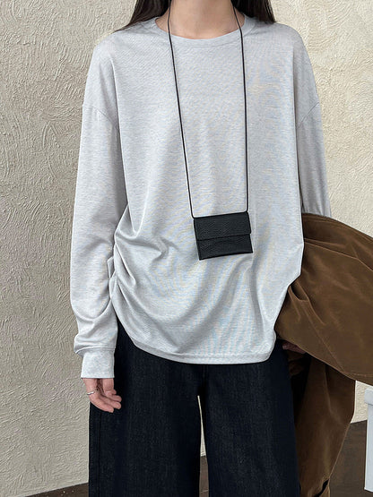 Minimal drape Tencel long-sleeved T-shirt women's autumn new round neck basic versatile bottoming shirt top
