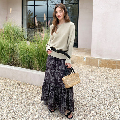Temperament slanted shoulder knitted sweater women's spring soft waxy skin-friendly loose bat sleeve sweater