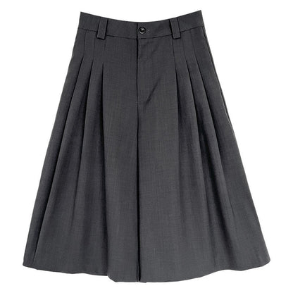 Japanese casual suit eight-point shorts summer commute pleated loose wide-leg straight-leg pants