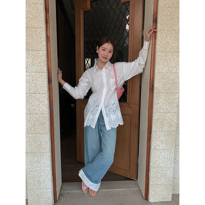 Lace Hollow Loose Design Chic Shirt