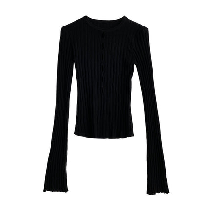 Dopamine Hollow Design Sense Wool Knitted Bottom Shirt Early Autumn Spice Girl Slim Sweater