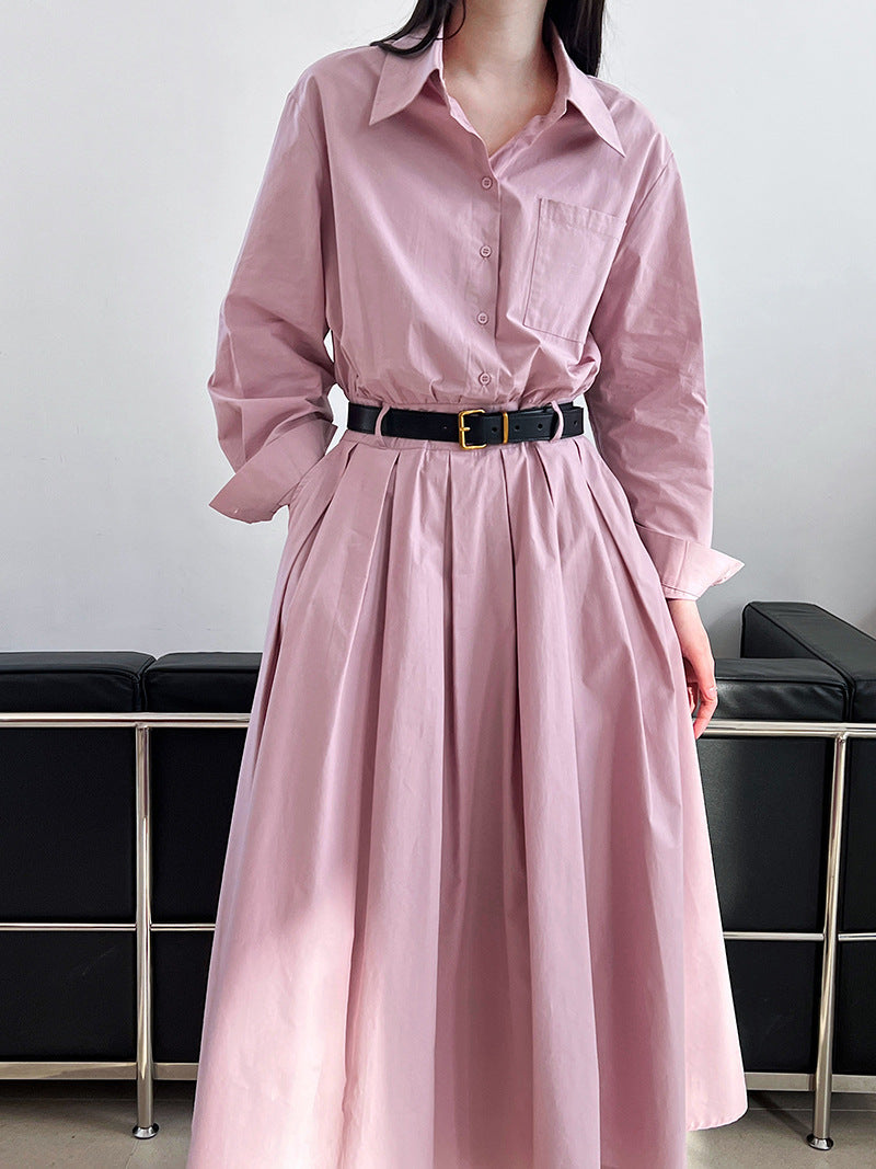 French Polo collar shirt dress women's spring new temperament high sense waist thin dress