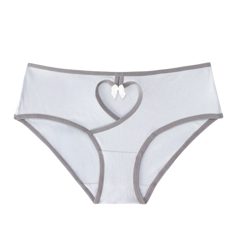 Large size low waist ribbed hollow color matching women's underwear pure breathable and comfortable hip lift bow underwear women