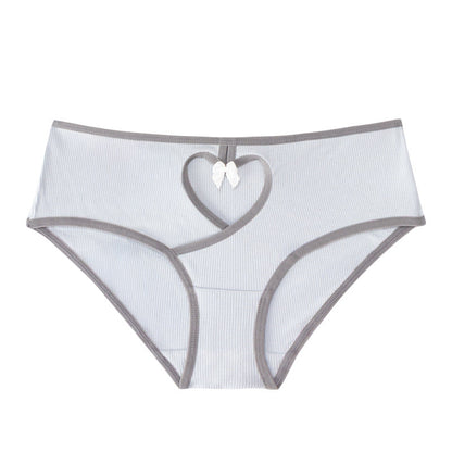 Large size low waist ribbed hollow color matching women's underwear pure breathable and comfortable hip lift bow underwear women