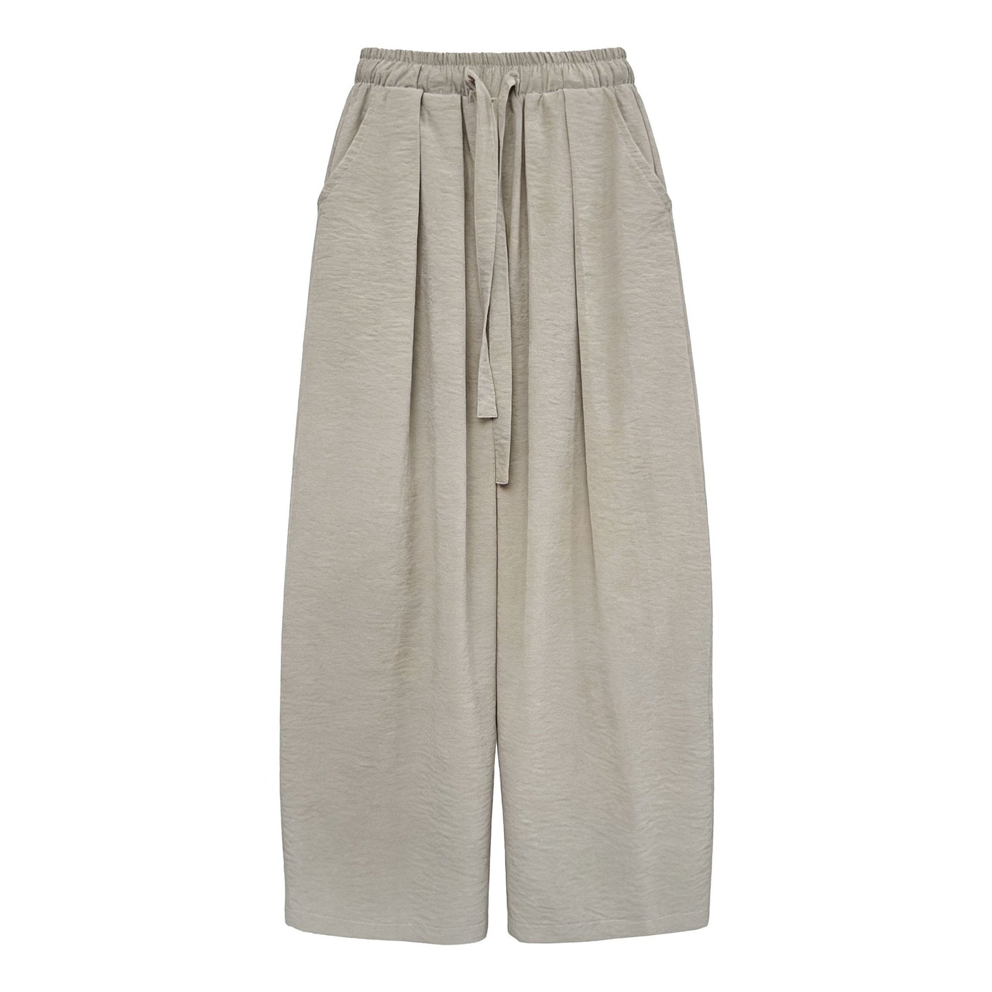 Japanese simple elastic waist drawstring hanging casual pants women's early spring new loose wide-leg trousers