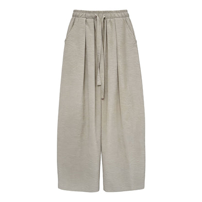 Japanese simple elastic waist drawstring hanging casual pants women's early spring new loose wide-leg trousers
