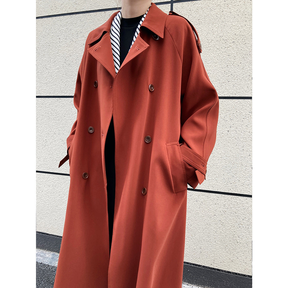 Spring and autumn new drape British style loose double-breasted medium and long knee trench coat women
