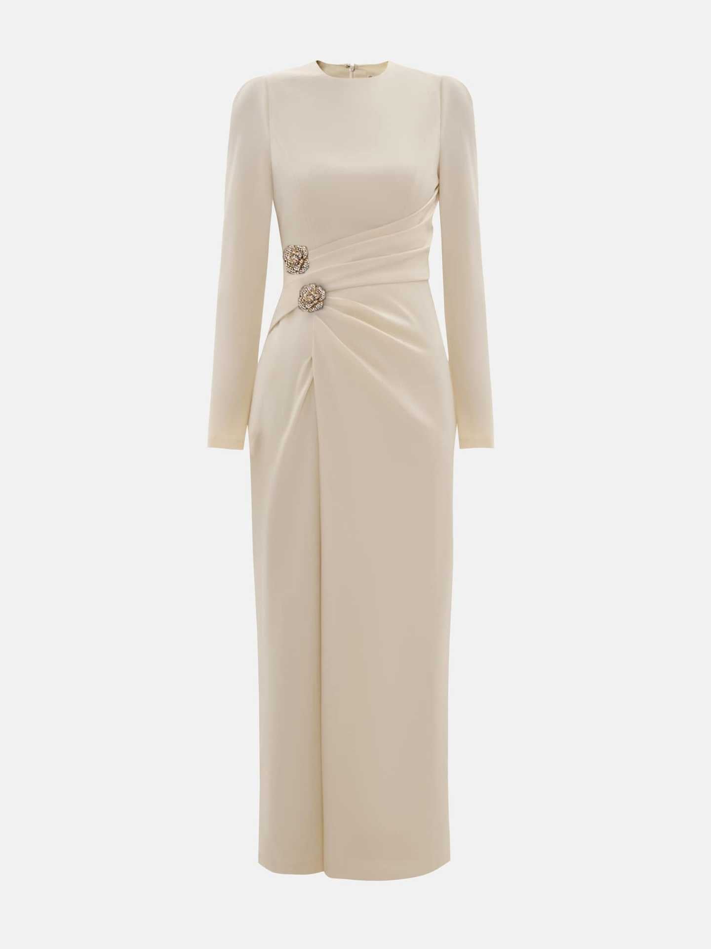 Fashion, sexy and elegant long-sleeved dress, temperament, slim-fitting waist, pleated and split autumn and winter dress
