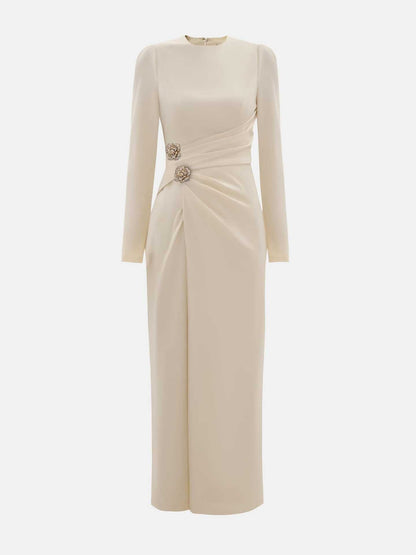 Fashion, sexy and elegant long-sleeved dress, temperament, slim-fitting waist, pleated and split autumn and winter dress
