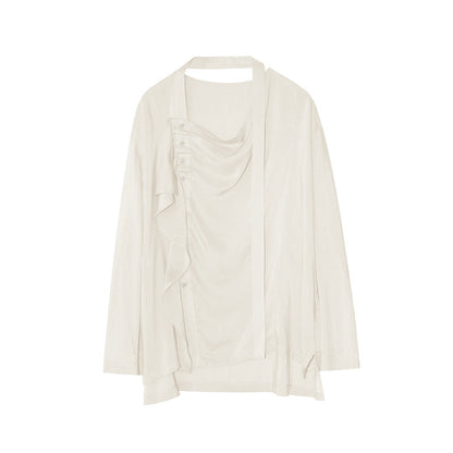 Tencel Modal streamer diagonal buckle long-sleeved shirt