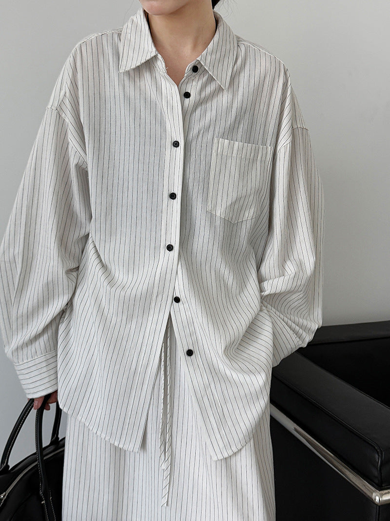 cotton and linen striped shirt + skirt of the same color