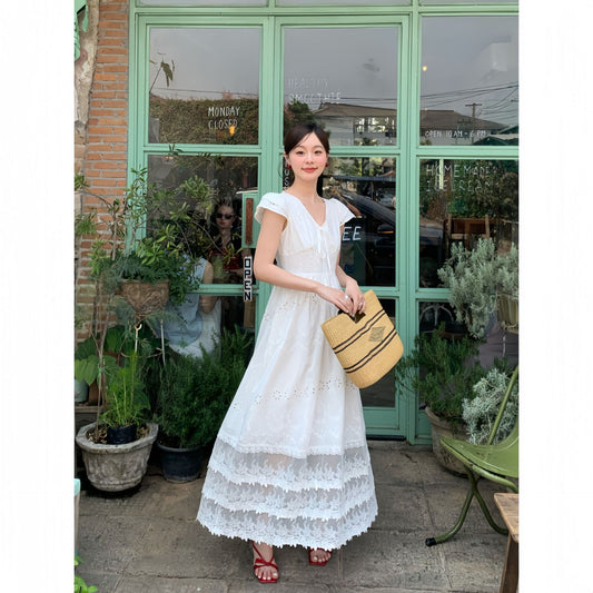 Lace Flutter Sleeve Maxi Dress