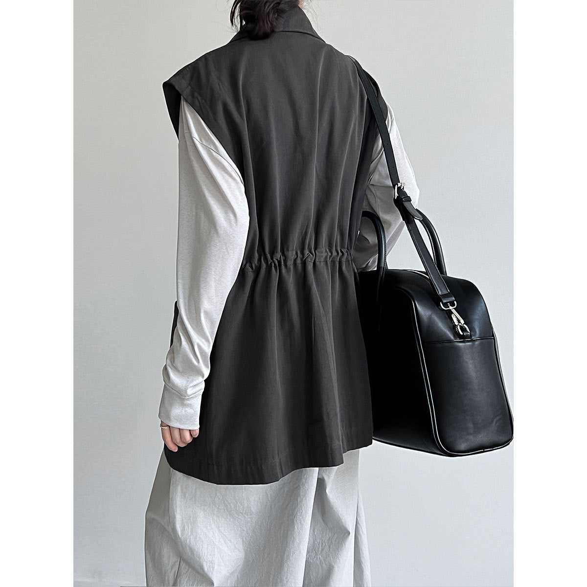 American design tooling style vest women's autumn new drawstring waist pocket sleeveless top