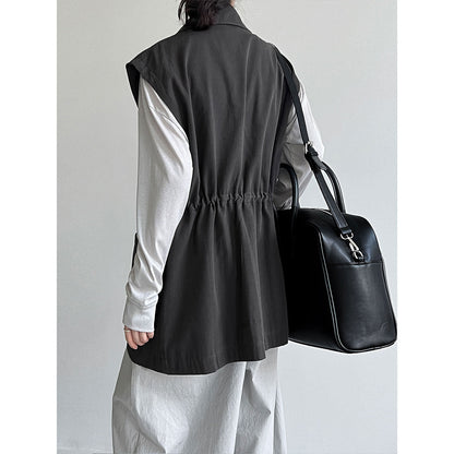 American design tooling style vest women's autumn new drawstring waist pocket sleeveless top