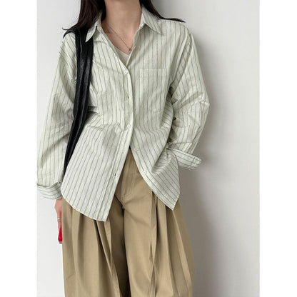 Korean lazy wind pinstripe shirt women's spring new versatile and thin sunscreen jacket