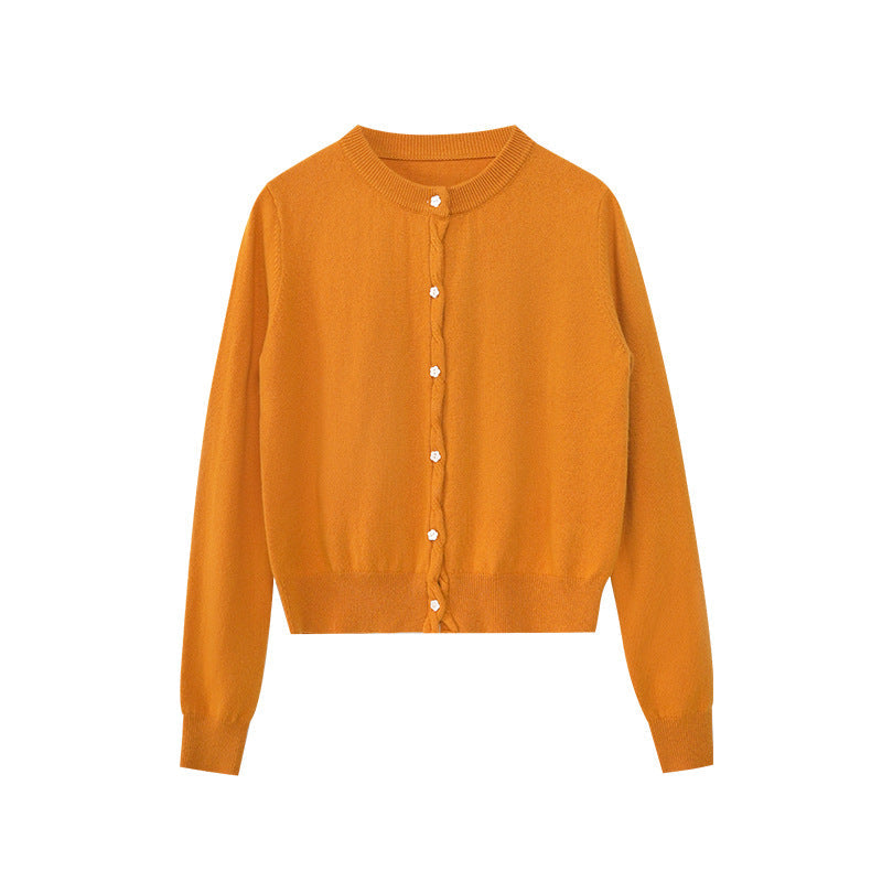 Simple and versatile single-breasted long-sleeved knitted cardigan