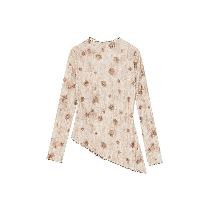 Textured retro long-sleeved slim-fit lace top with bottoming shirt