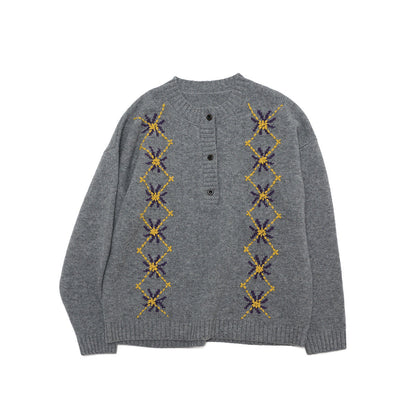 Early spring new casual crew neck hand-embroidered all-wool versatile woolen pullover top