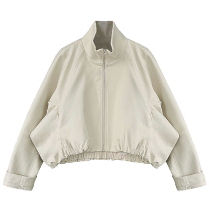 Korean stand-up collar threaded splicing short jacket women's spring new thin splicing high-end jacket