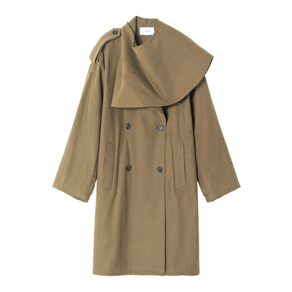 Spring new Tencel linen scarf collar cotton and linen blended large profile trench coat