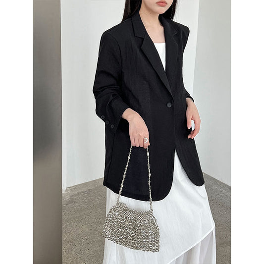 Imitation linen Japanese casual one-button blazer women's summer new light and thin sunscreen top