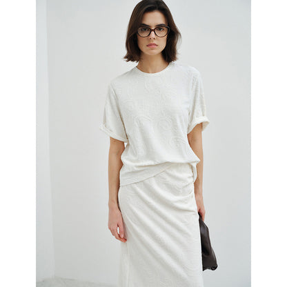 Spring new design Modal wool three-dimensional cashew flower texture T-shirt