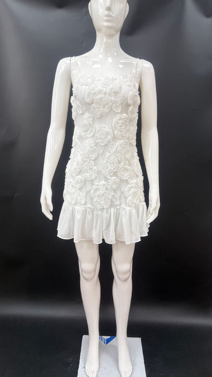 Women's summer new fashion ins wind chiffon short skirt three-dimensional flower splicing suspender dress
