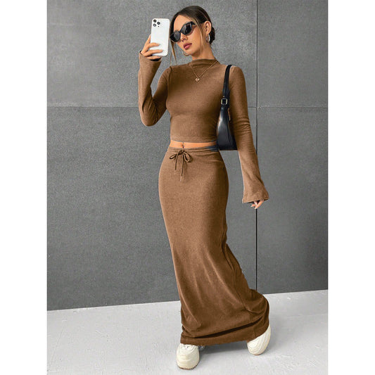 Solid Color Long Sleeve Top & Trousers Set