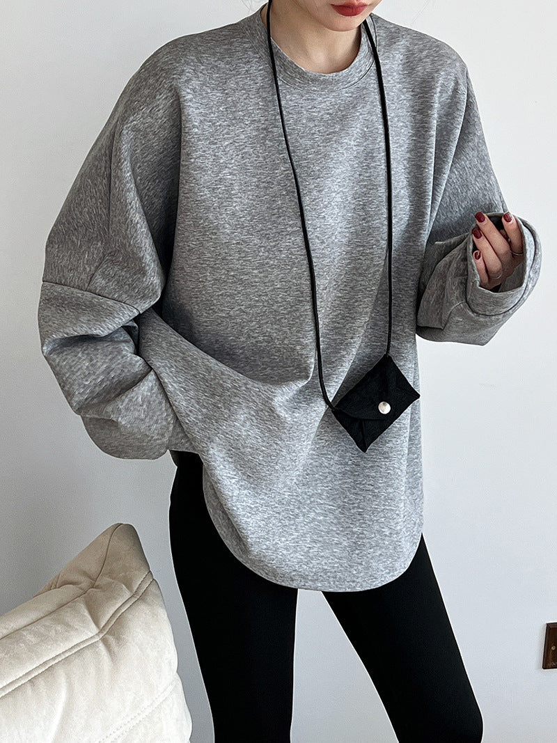 Spring new air cotton T-shirt women's loose silhouette lazy Japanese minimalist shoulder sleeves sweater thin