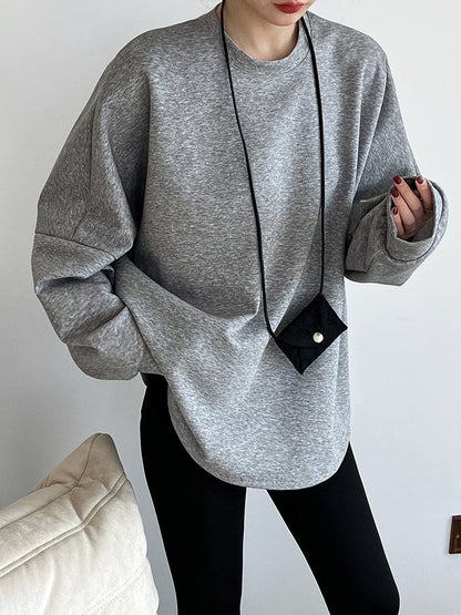 Spring new air cotton T-shirt women's loose silhouette lazy Japanese minimalist shoulder sleeves sweater thin