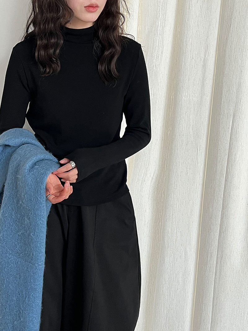 Korean semi-turtleneck lining brushed warm base shirt women's autumn and winter micro-elastic slim and versatile top